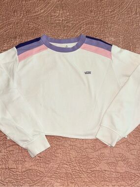 Vans White Cropped Crewneck Sweatshirt with Pink & Lavender Accents